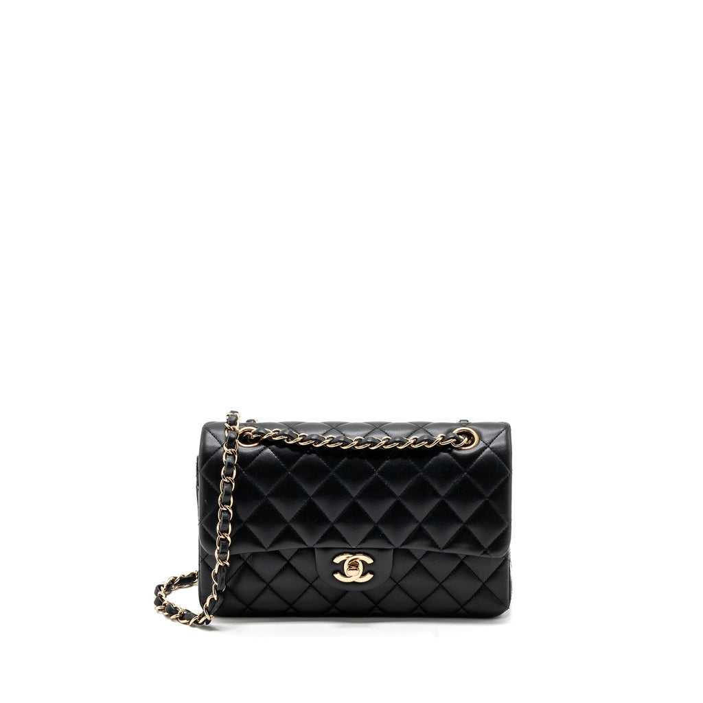 CHANEL SMALL CLASSIC DOUBLE FLAP BAG LAMBSKIN BLACK RGHW(MICROCHIP)