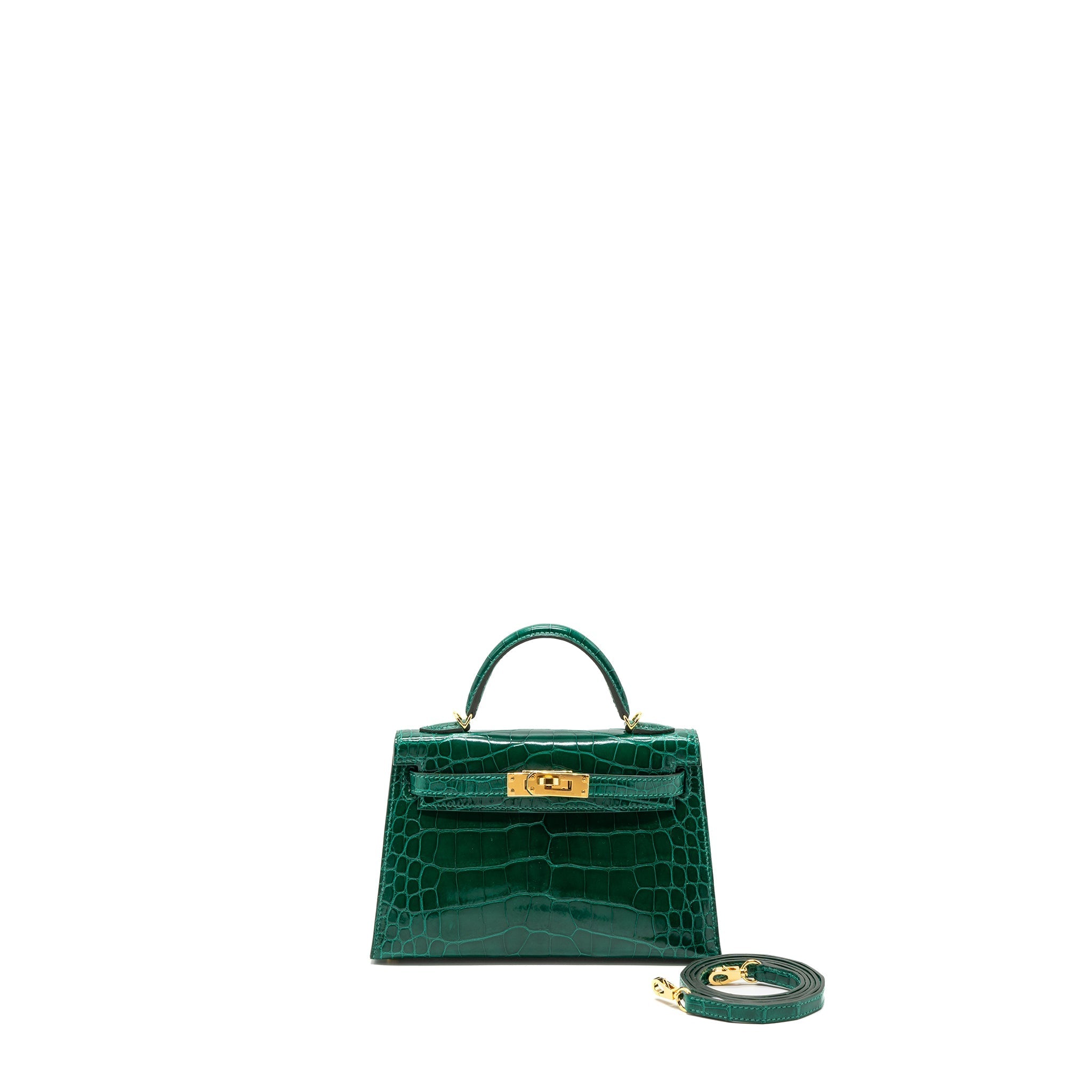HERMES MINI KELLY II ALLIGATOR MISSISSIPPIENSIS LISSE 6Q VERT EMERAUDE GHW