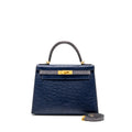 HERMES KELLY 28 OSTRICH BLUE IRIS/ GRIS AGATE GHW