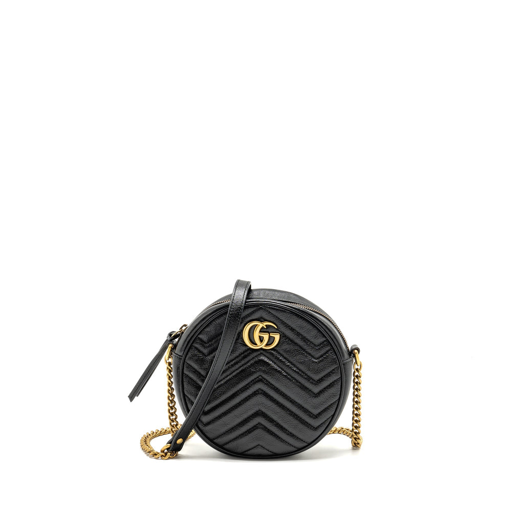 GUCCI GG MARMONT ROUND CROSSBODY BAG CALFSKIN BLACK GHW