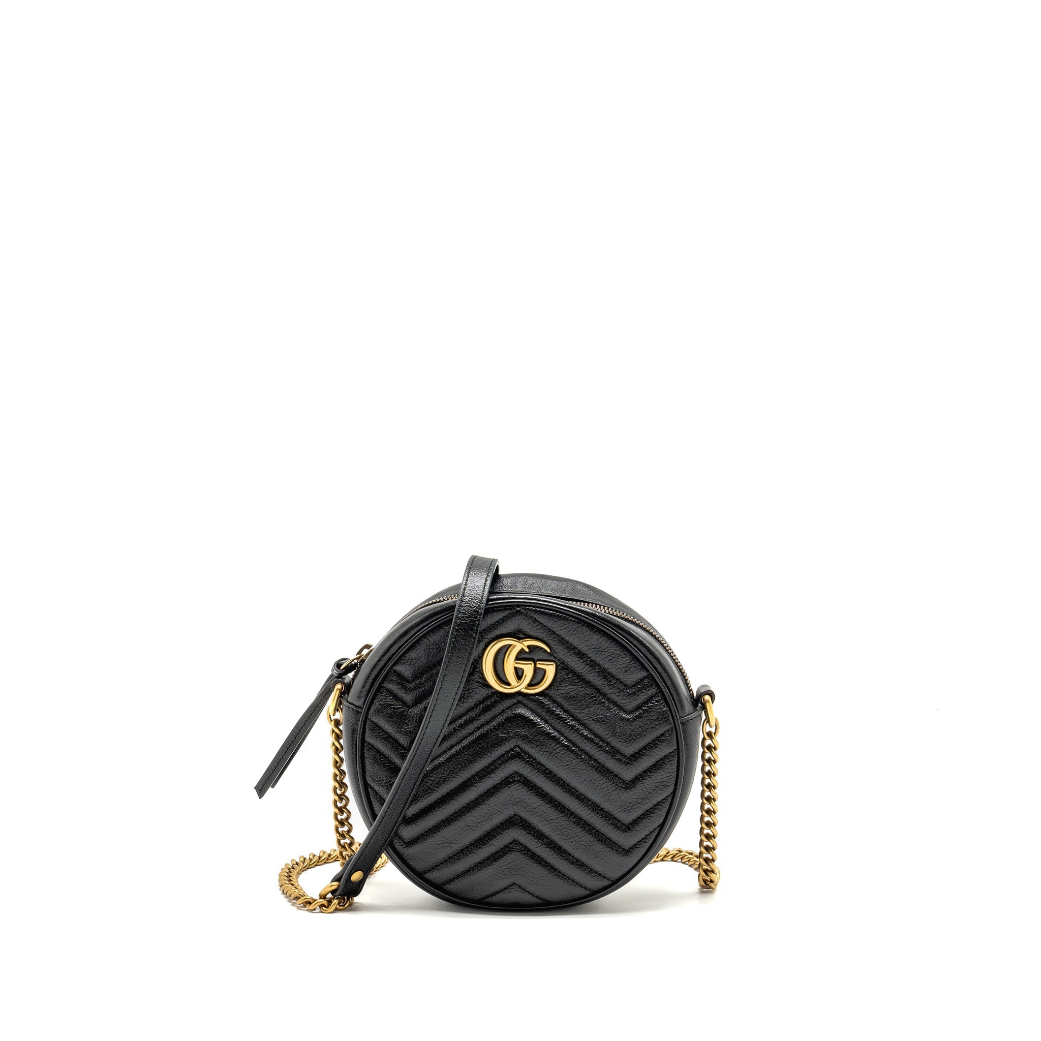 GUCCI GG MARMONT ROUND CROSSBODY BAG CALFSKIN BLACK GHW