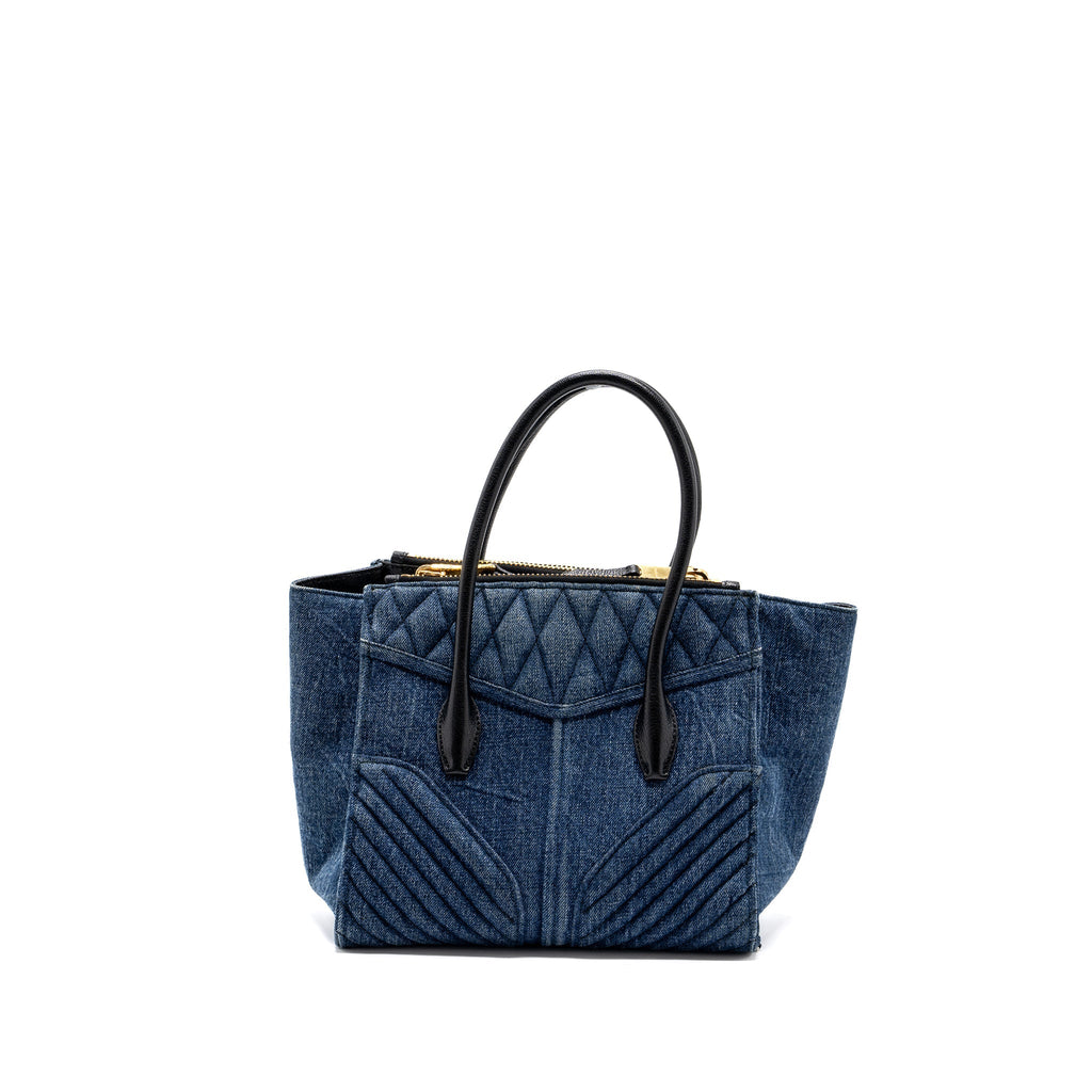 MIUMIU SMALL BIKER TOP HANDLE SATCHEL DENIM NAVY BLUE GHW