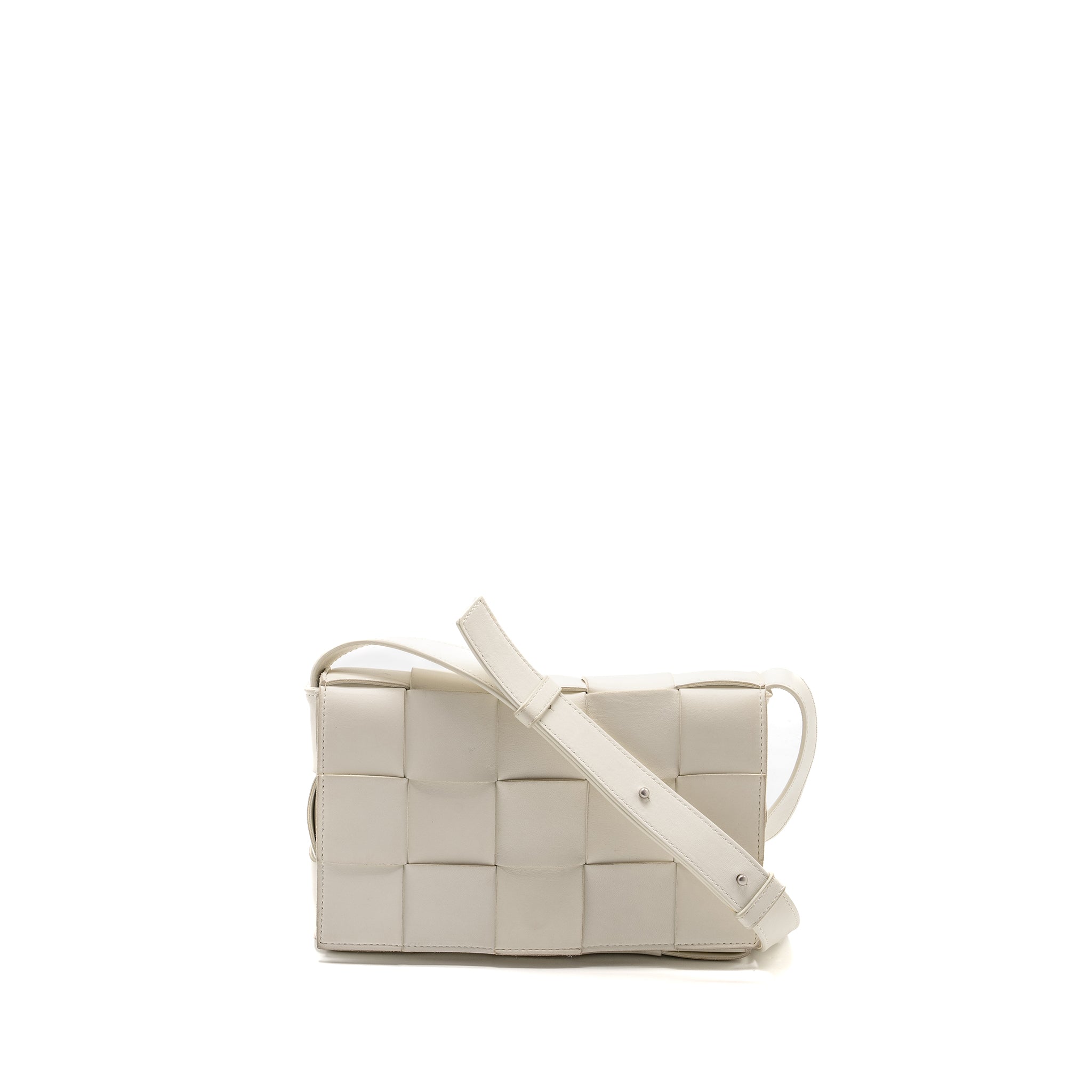 BOTTEGA VENETA SMALL CASSETTE BAG LAMBSKIN WHITE SHW