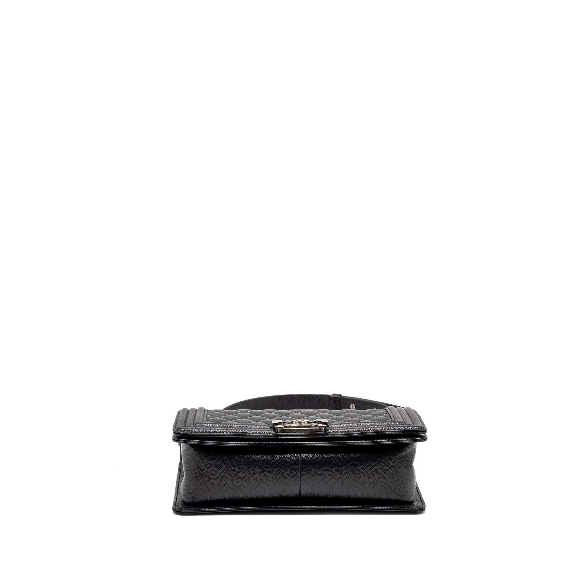 CHANEL MEDIUM BOY BAG CAVIAR BLACK RUTHENIUM HARDWARE (MICROCHIP)