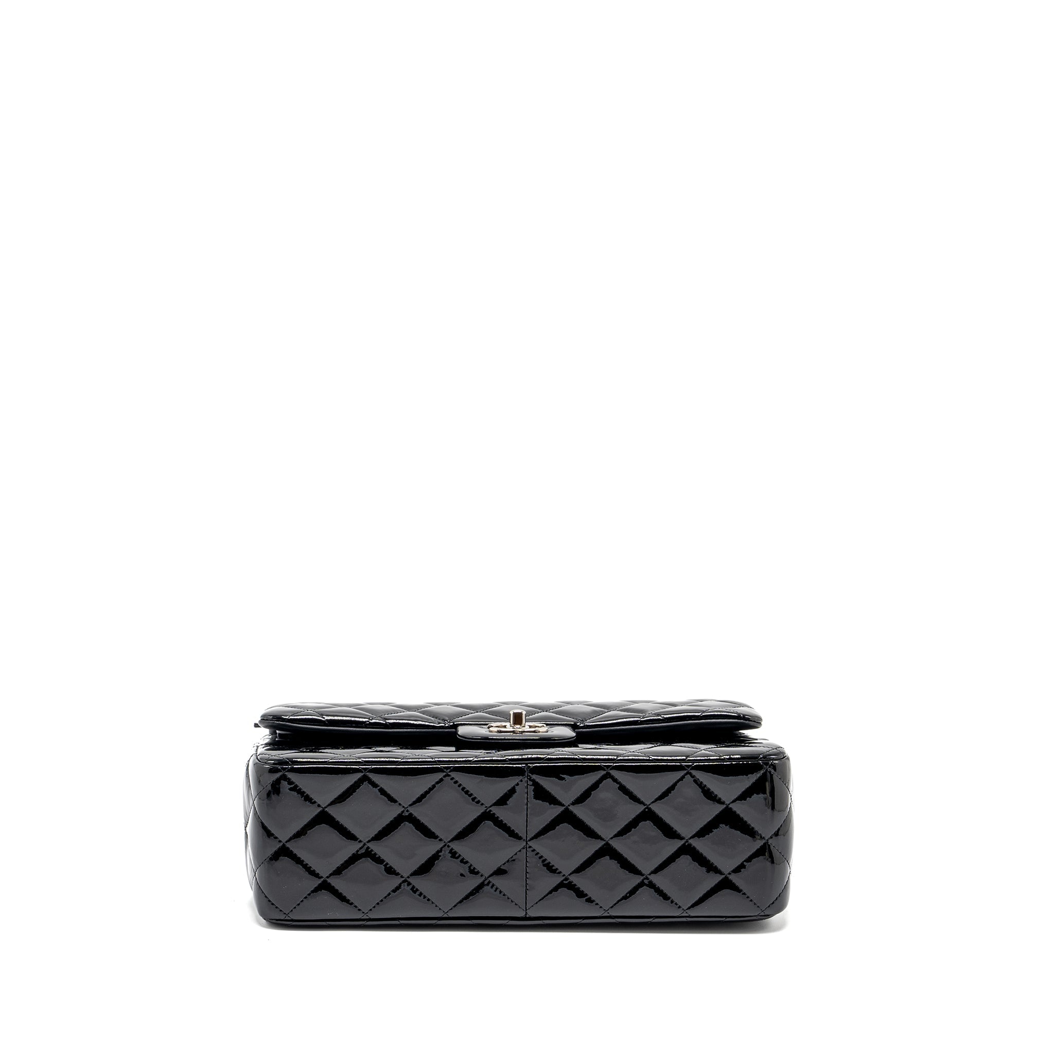 CHANEL JUMBO CLASSIC DOUBLE FLAP BAG PATENT BLACK SHW
