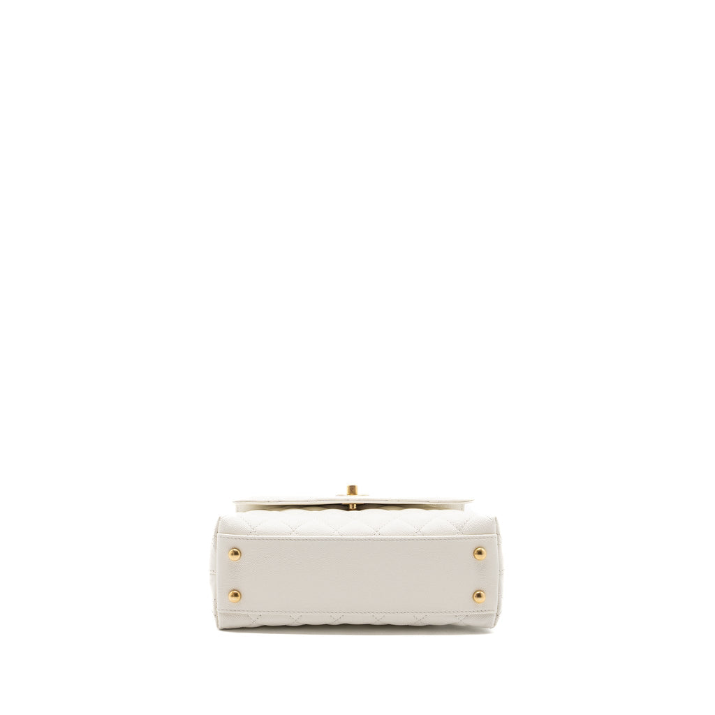 CHANEL 23P DETAILED TOP HANDLE SMALL COCO HANDLE CAVIAR WHITE GHW (MICROCHIP )