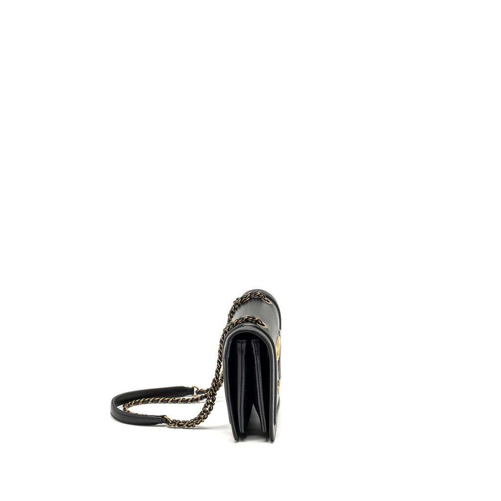 CHANEL CC LOGO SQUARE FLAP BAG LAMBSKIN BLACK SHW