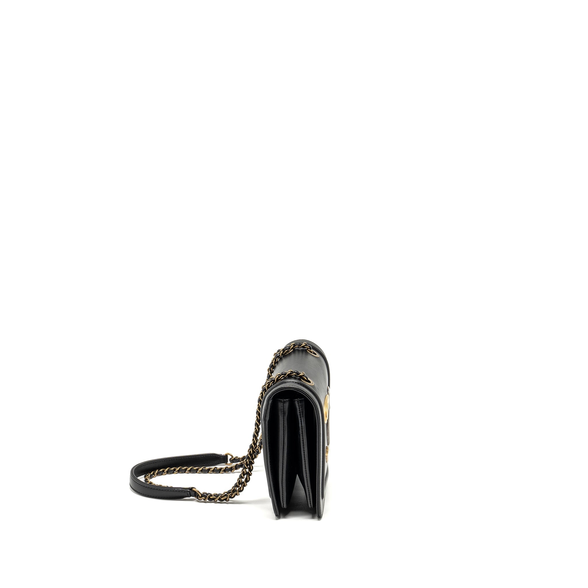 CHANEL CC LOGO SQUARE FLAP BAG LAMBSKIN BLACK SHW