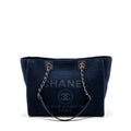 CHANEL DEAUVILLE TOTE BAG CANVAS NAVY SHW(MICROCHIP)