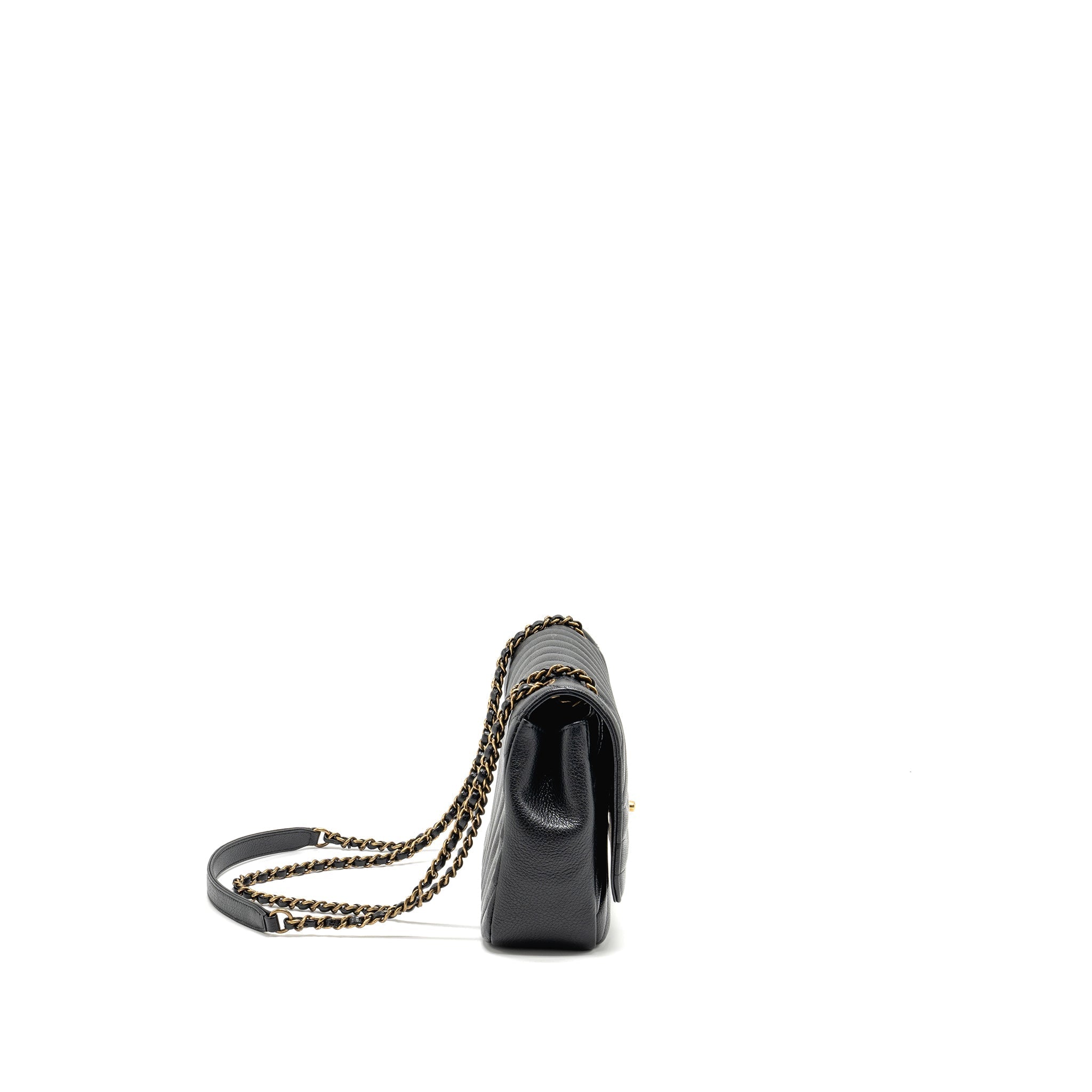 CHANEL SMALL DIAGNOAL FLAP BAG SHINY GOATSKIN BLACK GHW