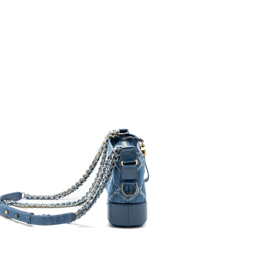 CHANEL SMALL GABRIELLE HOBO BAG BLUE DENIM GHW