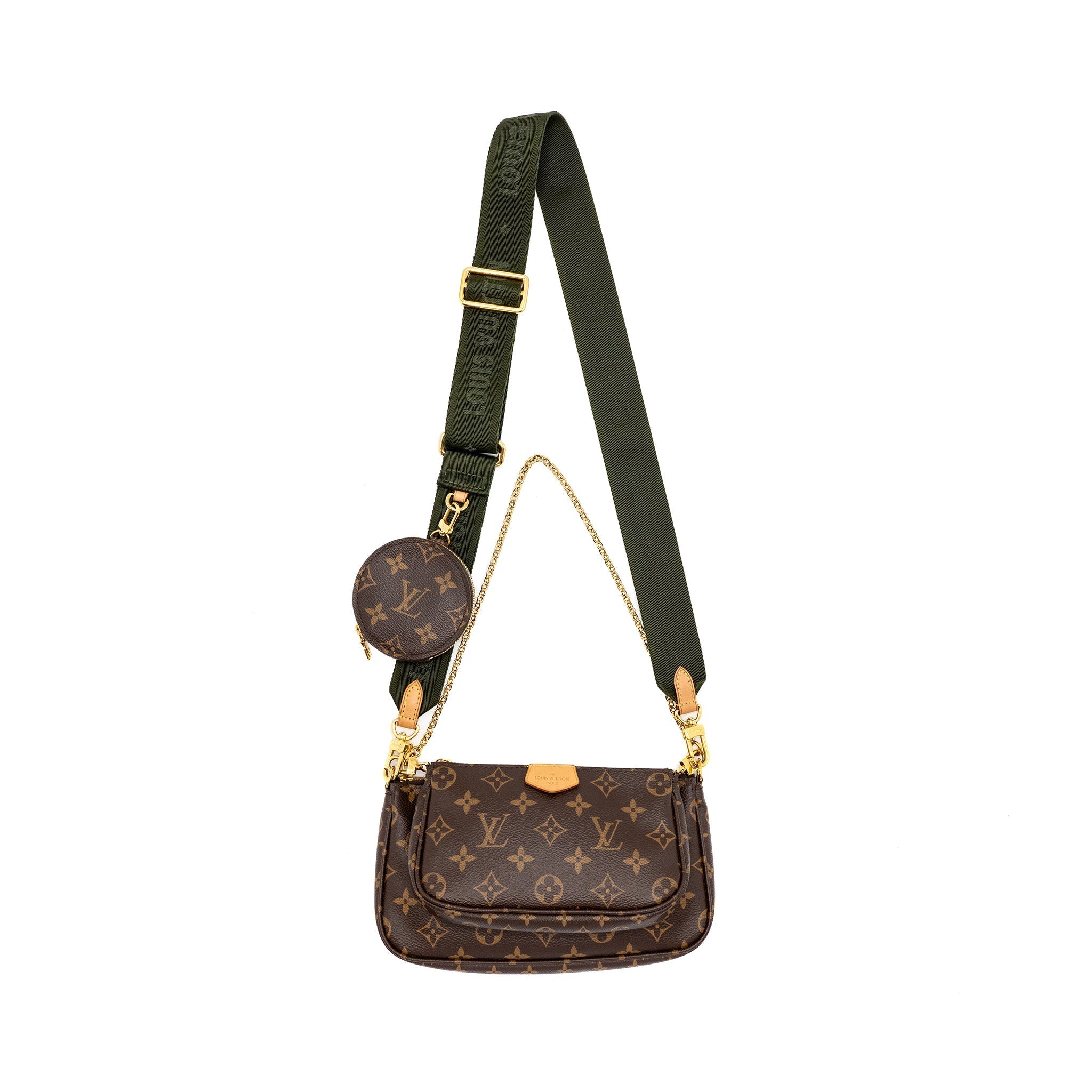 LOUIS VUITTON MULTI POCHETTE ACCESSORIES MONOGRAM CANVAS KHAKI STRAP GHW