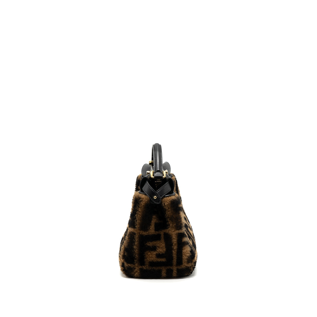 FENDI MINI PEEKABOO SHEARLING BROWN/ BLACK GHW