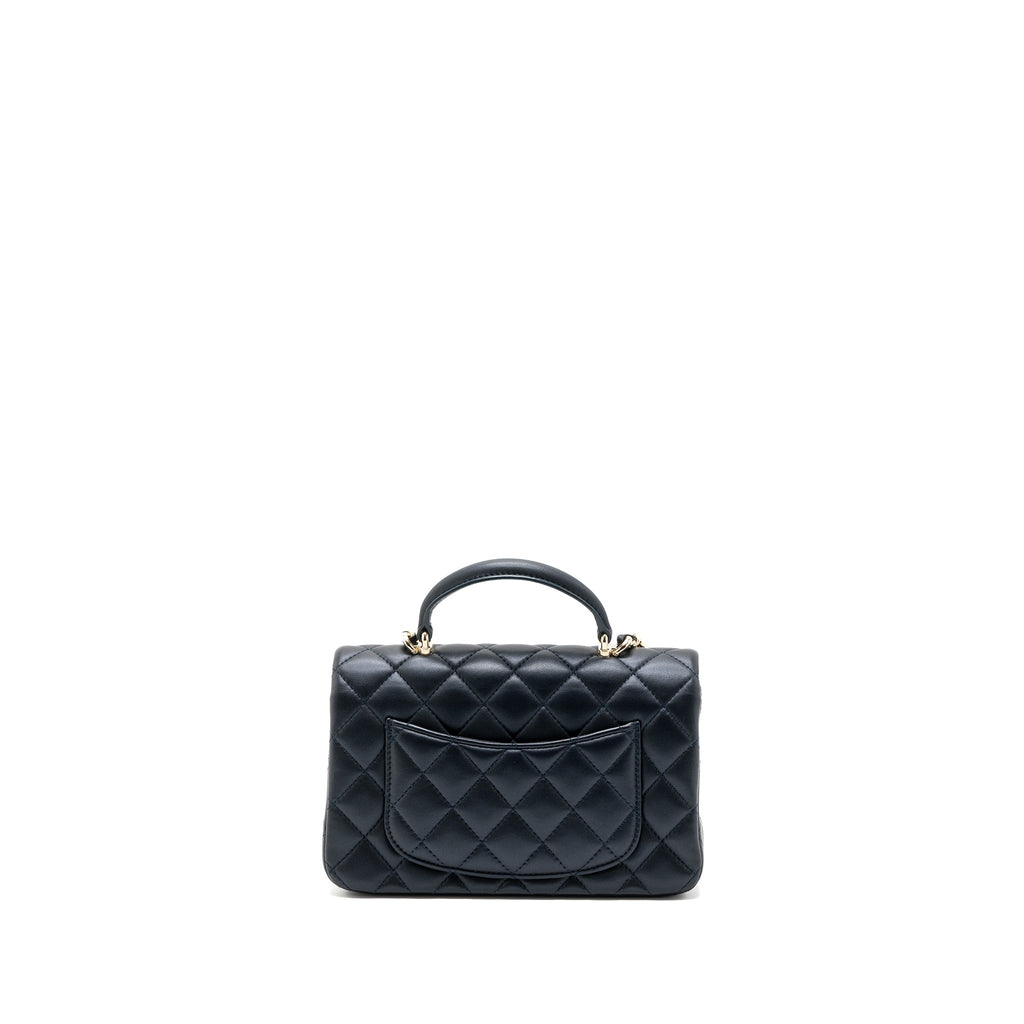 CHANEL 22A TOP HANDLE MINI RECTANGULAR FLAP BAG LAMBSKIN DARK BLUE LGHW(MICROCHIP)