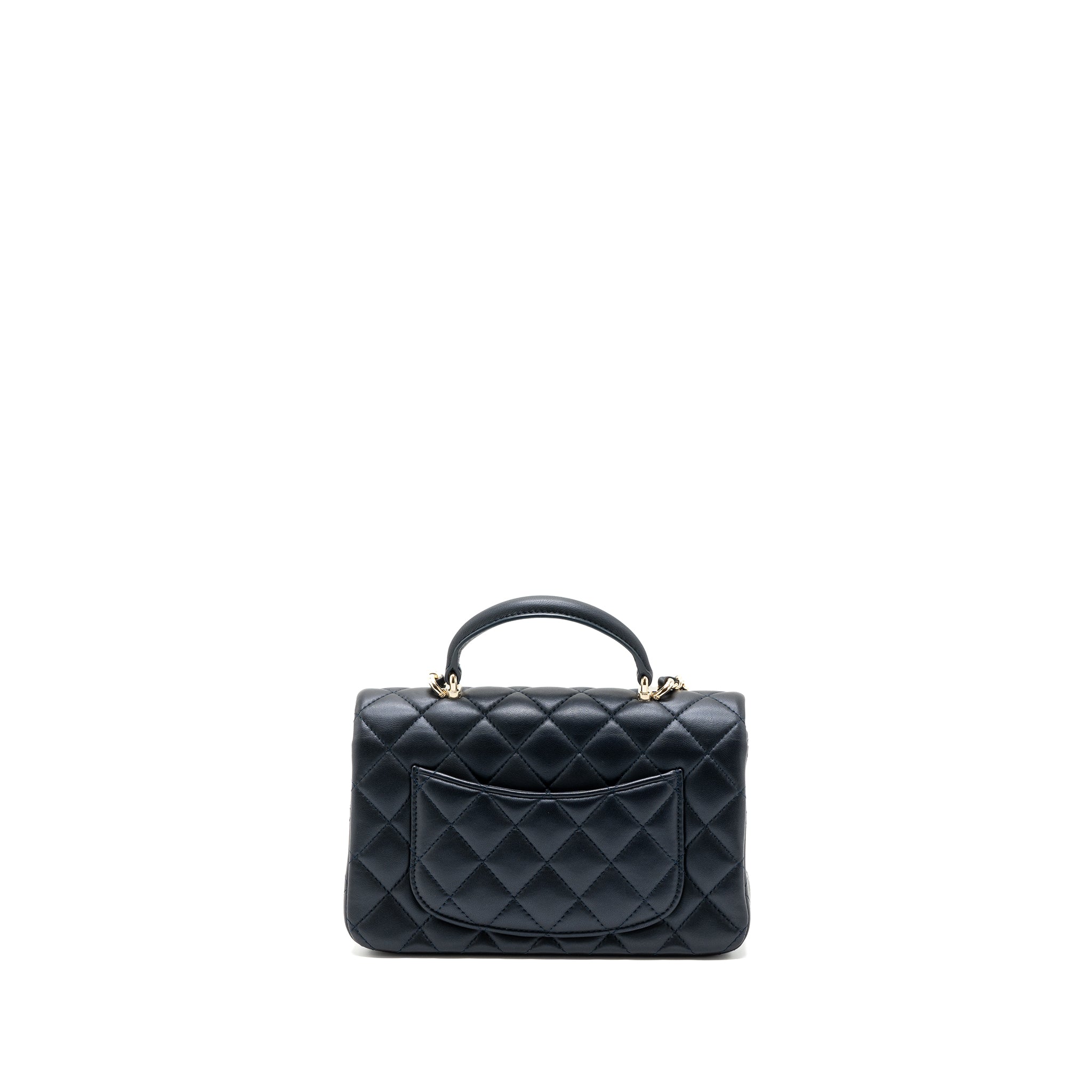 CHANEL 22A TOP HANDLE MINI RECTANGULAR FLAP BAG LAMBSKIN DARK BLUE LGHW(MICROCHIP)