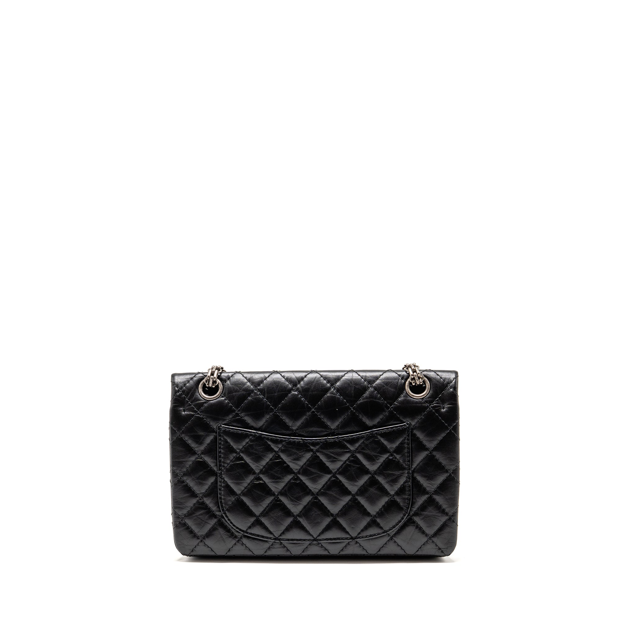 CHANEL SMALL 2.55 REISSUE FLAP BAG AGED CALFSKIN BLACK RUTHENIUM SILVER HARDWARE