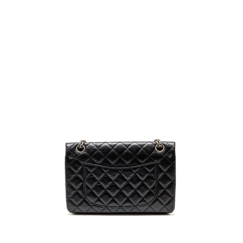 CHANEL SMALL 2.55 REISSUE FLAP BAG AGED CALFSKIN BLACK RUTHENIUM SILVER HARDWARE