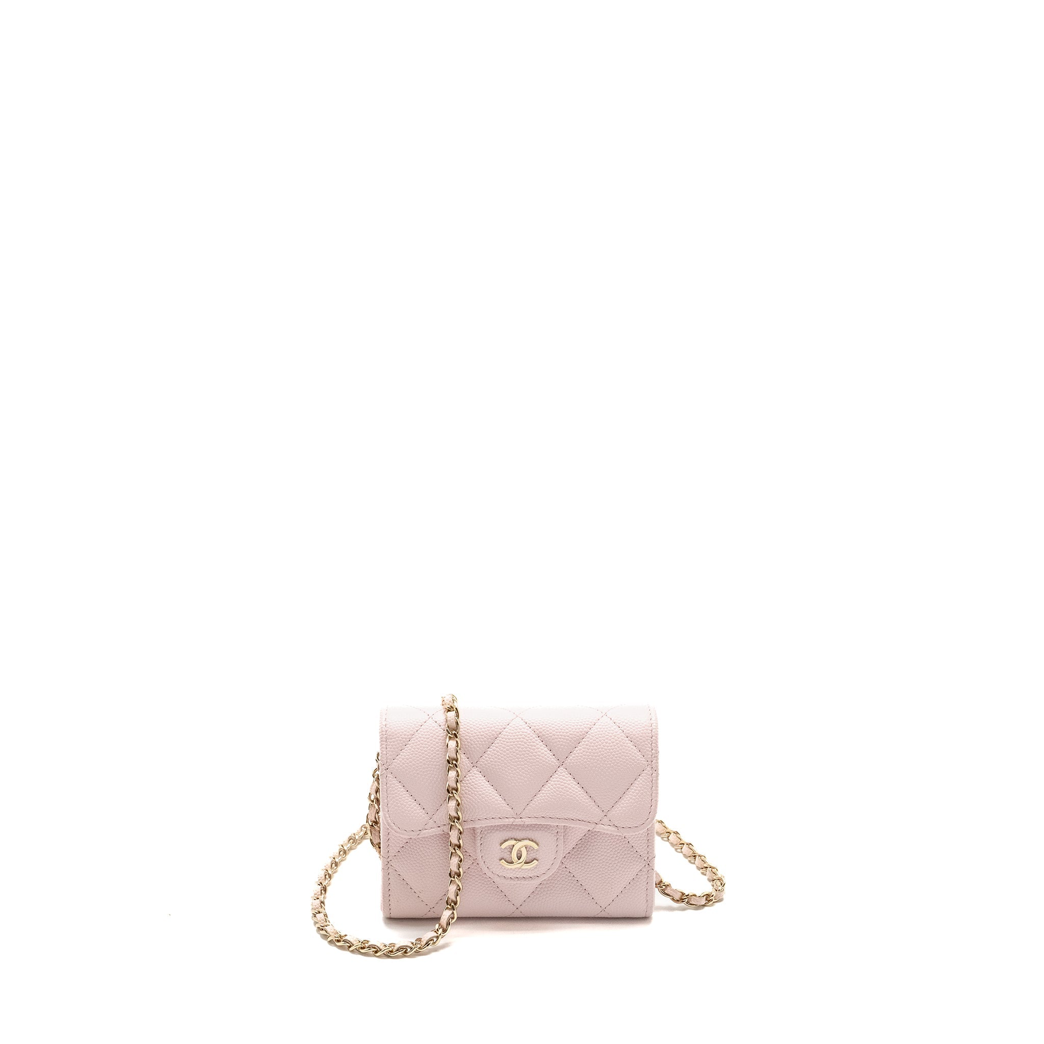 CHANEL MINI CARD HOLDER WITH CHAIN CAVIAR PINK GHW
