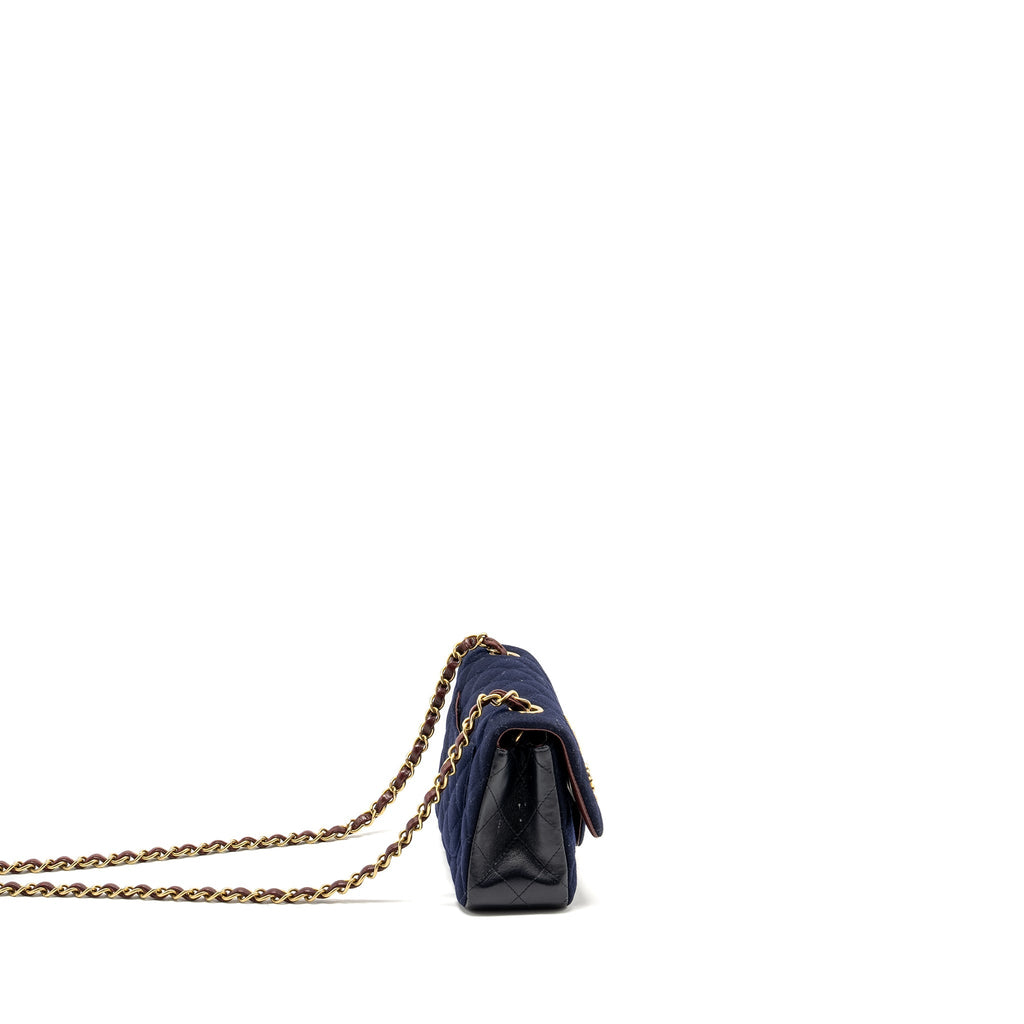 CHANEL MINI RECTANGULAR FLAP BAG FABRIC / LAMBSKIN NAVY GHW