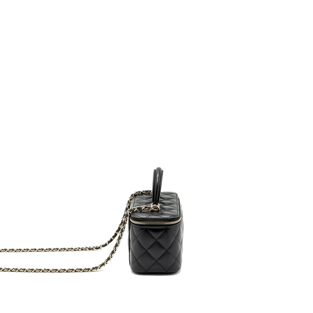 CHANEL TOP HANDLE LONG VANITY WITH CHAIN LAMBSKIN BLACK LGHW(MICROCHIP)