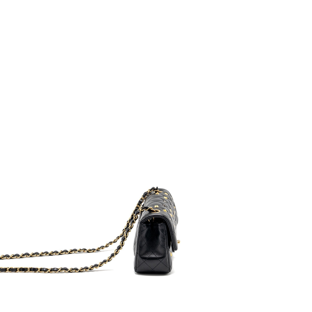 CHANEL MINI RECTANGULAR FLAP BAG CHARMS LIMITED EDITION LAMBSKIN BLACK SILVER/GOLD HARDWARE