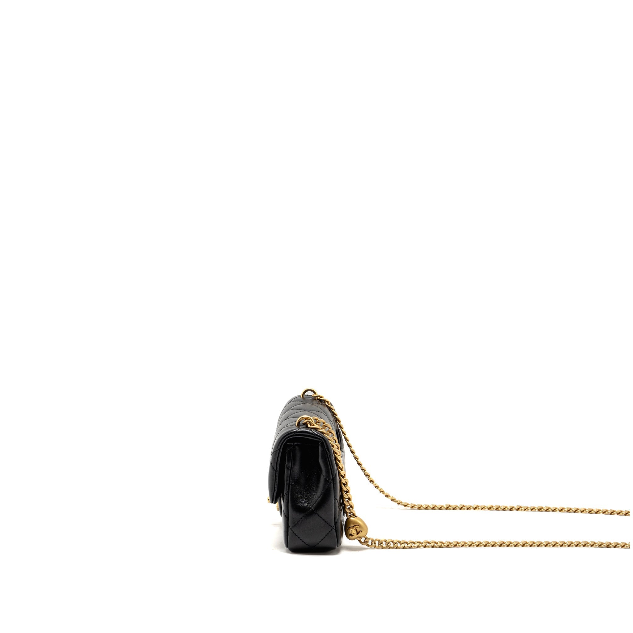 CHANEL 25C COCO LOVE ADJUSTABLE CHAIN SHINY LAMBSKIN BLACK GHW (MICROCHIP)