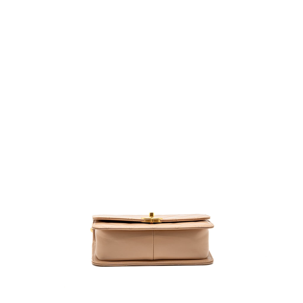 CHANEL GOLD CRUSH FLAP BAG CALFSKIN BEIGE GHW (MICROCHIP)