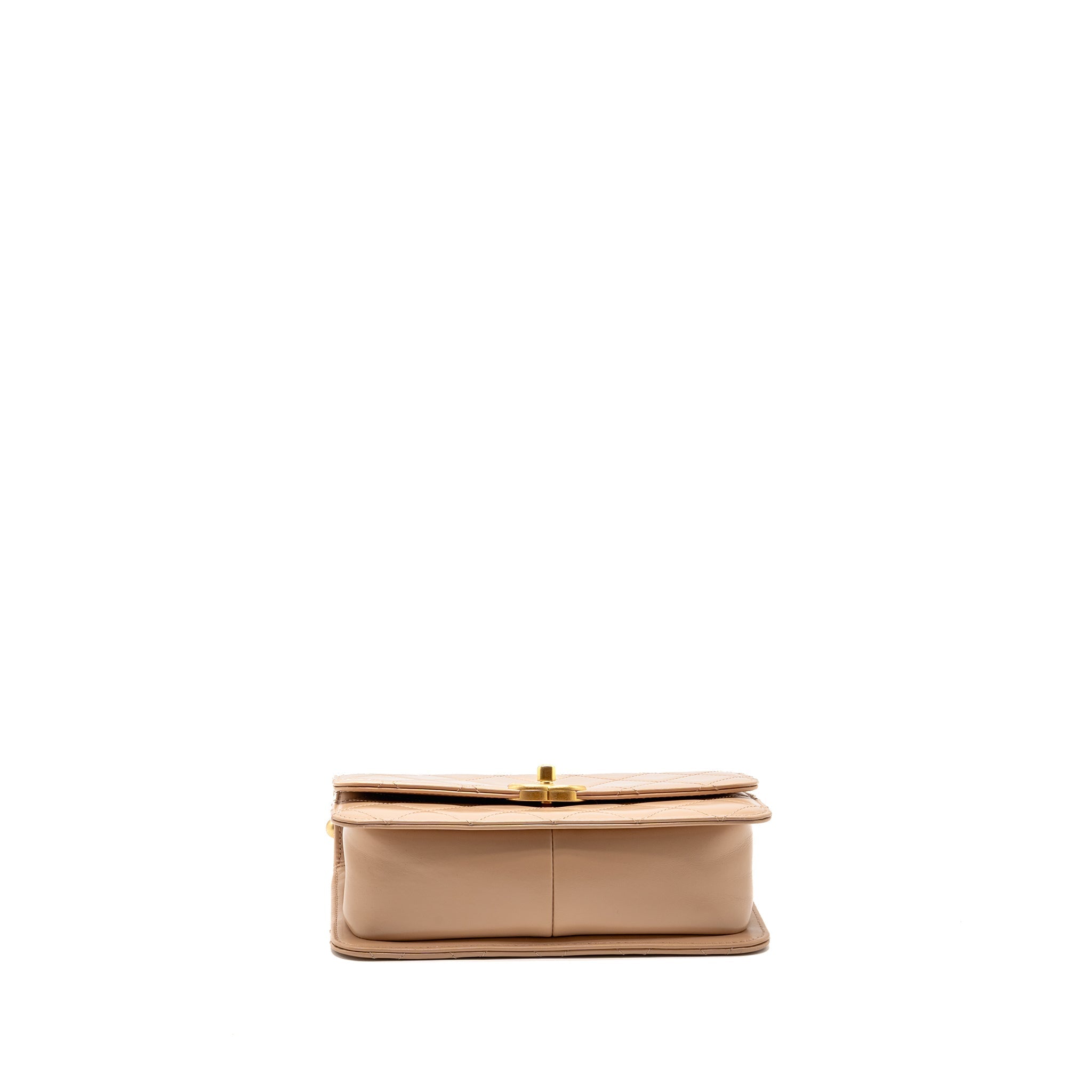 CHANEL GOLD CRUSH FLAP BAG CALFSKIN BEIGE GHW (MICROCHIP)