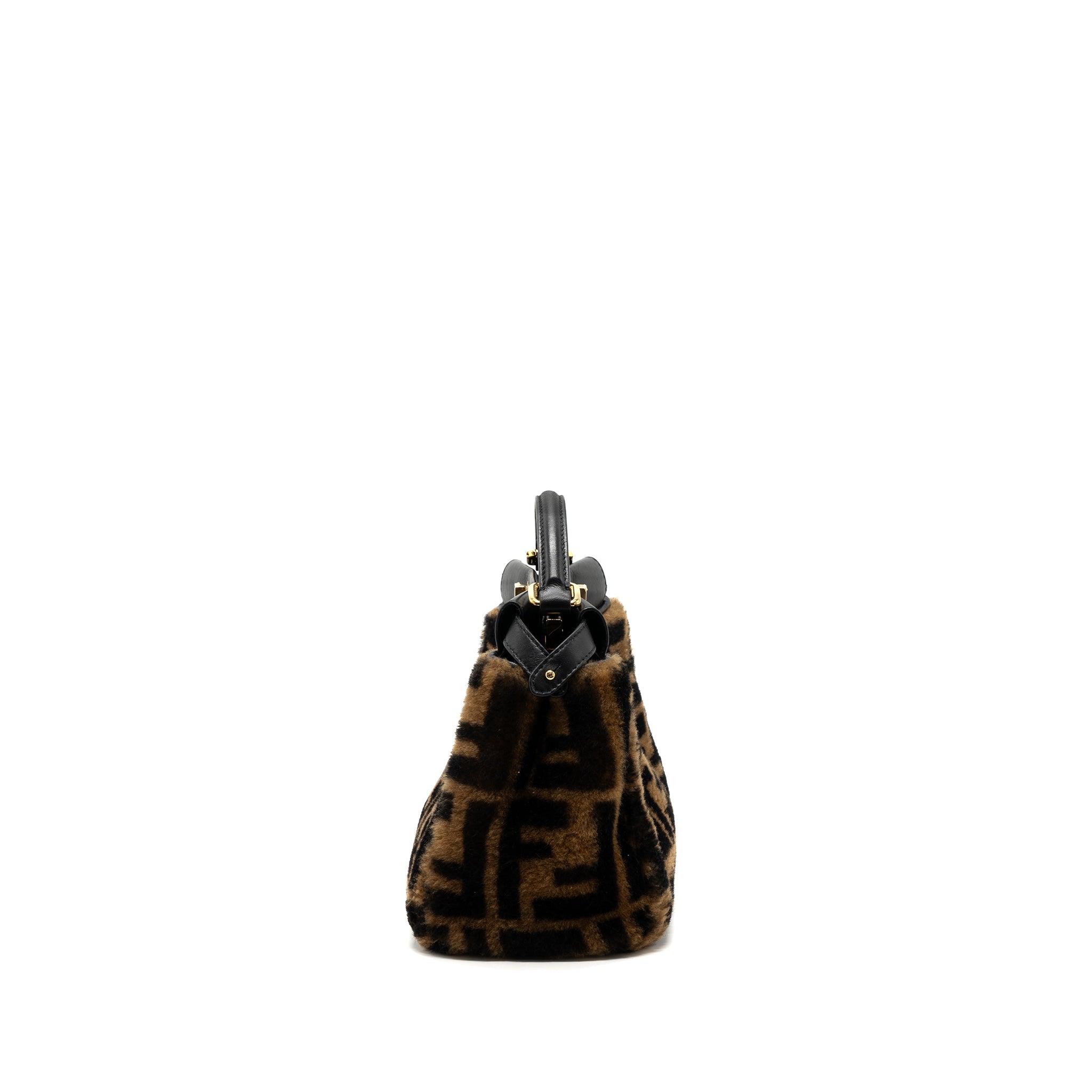 FENDI MINI PEEKABOO SHEARLING BROWN/ BLACK GHW