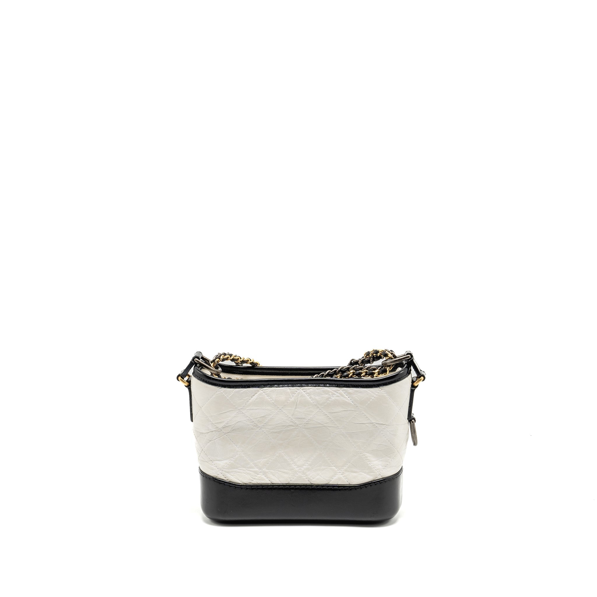 CHANEL SMALL GABRIELLE HOBO BAG AGED CALFSKIN WHITE/BLACK MULTICOLOUR HARDWARE