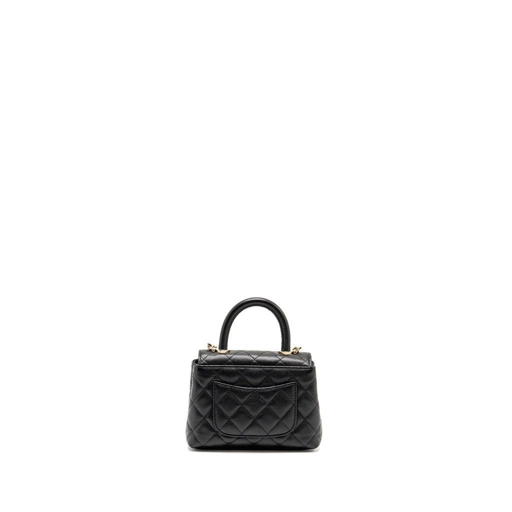 CHANEL COCO HANDLE CLUTCH WITH CHAIN CAVIAR BLACK LGHW (MICROCHIP)