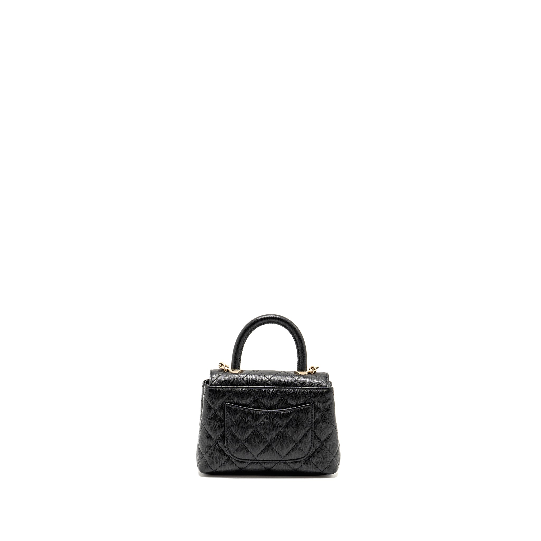 CHANEL COCO HANDLE CLUTCH WITH CHAIN CAVIAR BLACK LGHW (MICROCHIP)