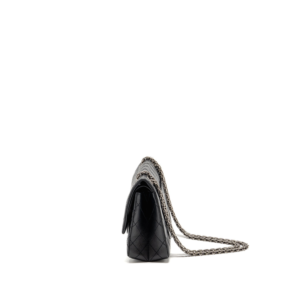 CHANEL SMALL 2.55 REISSUE FLAP BAG AGED CALFSKIN BLACK RUTHENIUM SILVER HARDWARE