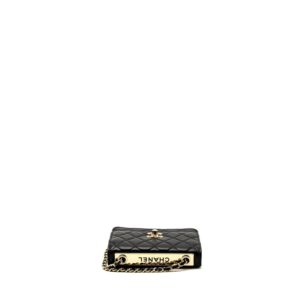 CHANEL MINI TRENDY CC WALLET ON CHAIN LAMBSKIN BLACK LGHW (MICROCHIP)