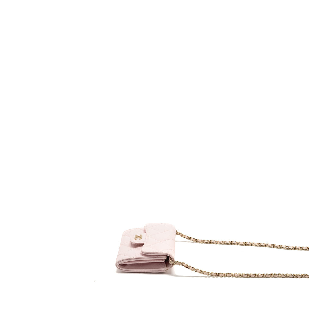 CHANEL MINI CARD HOLDER WITH CHAIN CAVIAR PINK GHW