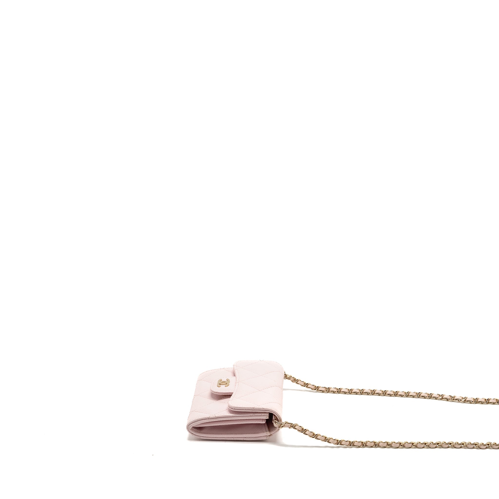 CHANEL MINI CARD HOLDER WITH CHAIN CAVIAR PINK GHW