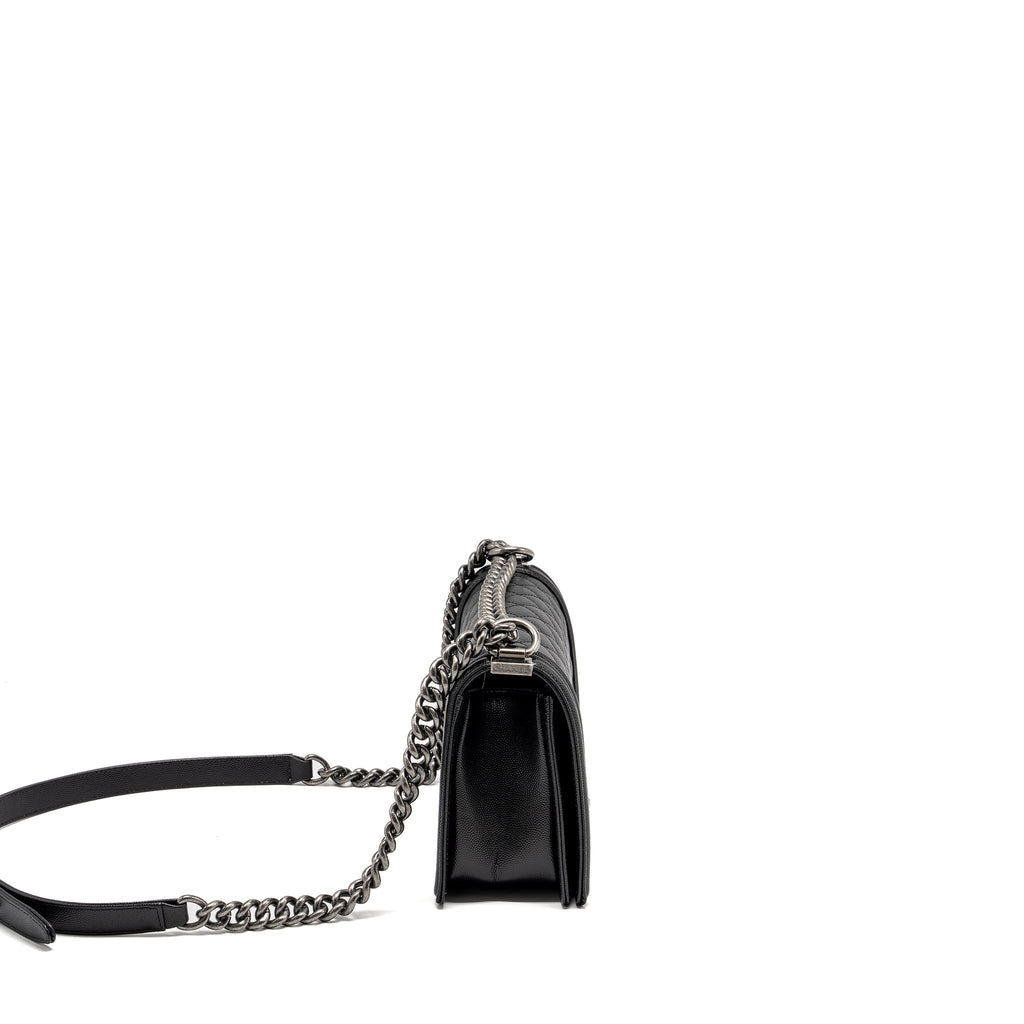 CHANEL MEDIUM BOY BAG CAVIAR BLACK RUTHENIUM HARDWARE (MICROCHIP)
