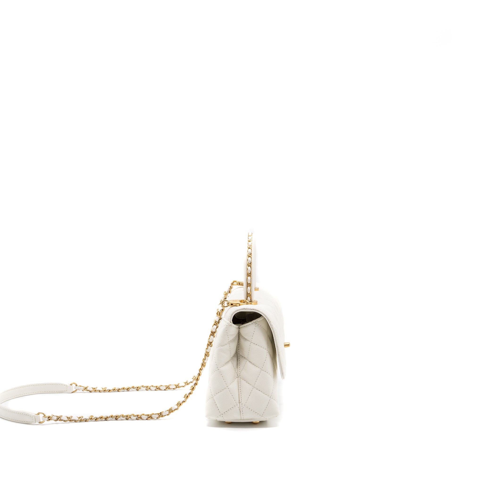CHANEL 23P DETAILED TOP HANDLE SMALL COCO HANDLE CAVIAR WHITE GHW (MICROCHIP )