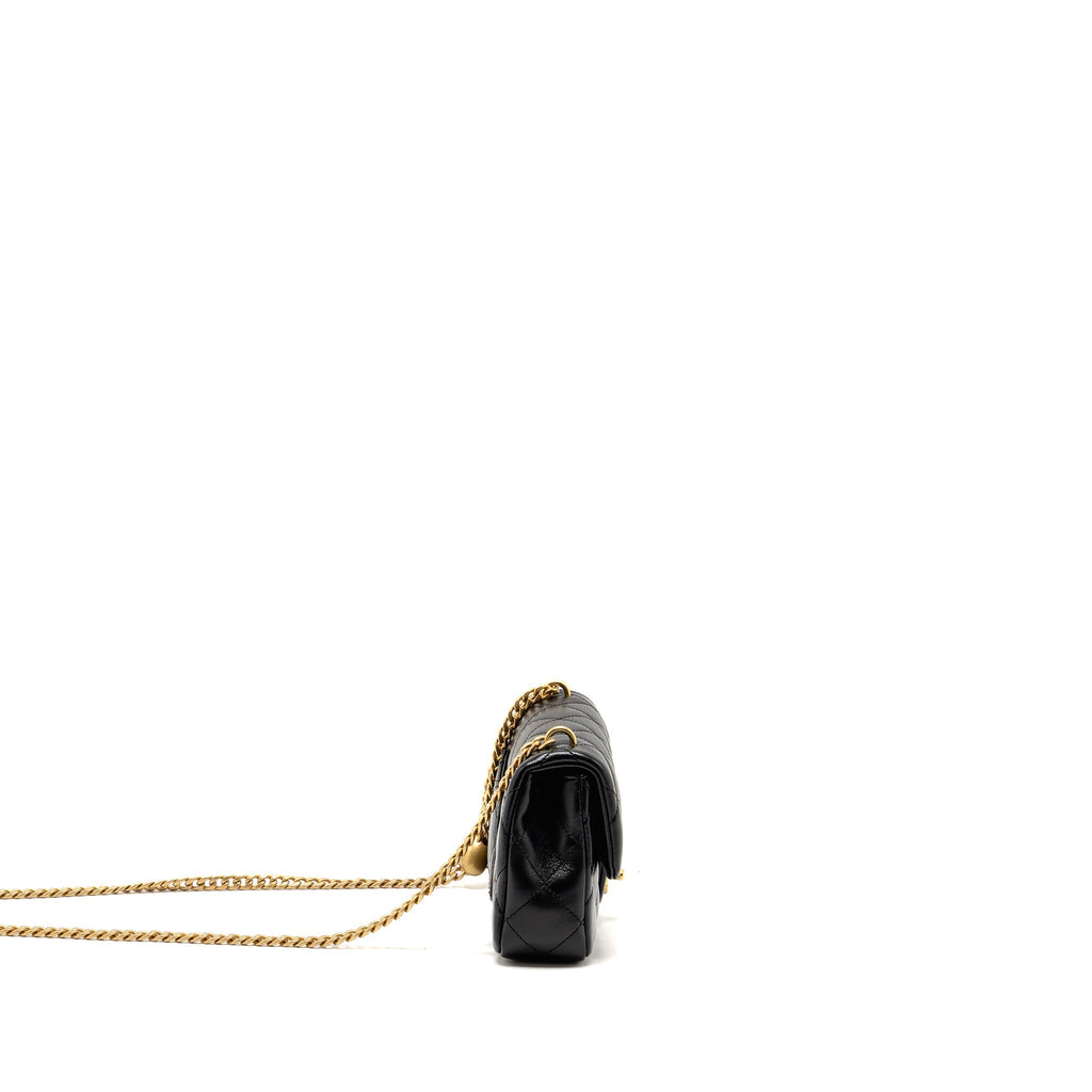 CHANEL 25C COCO LOVE ADJUSTABLE CHAIN SHINY LAMBSKIN BLACK GHW (MICROCHIP)