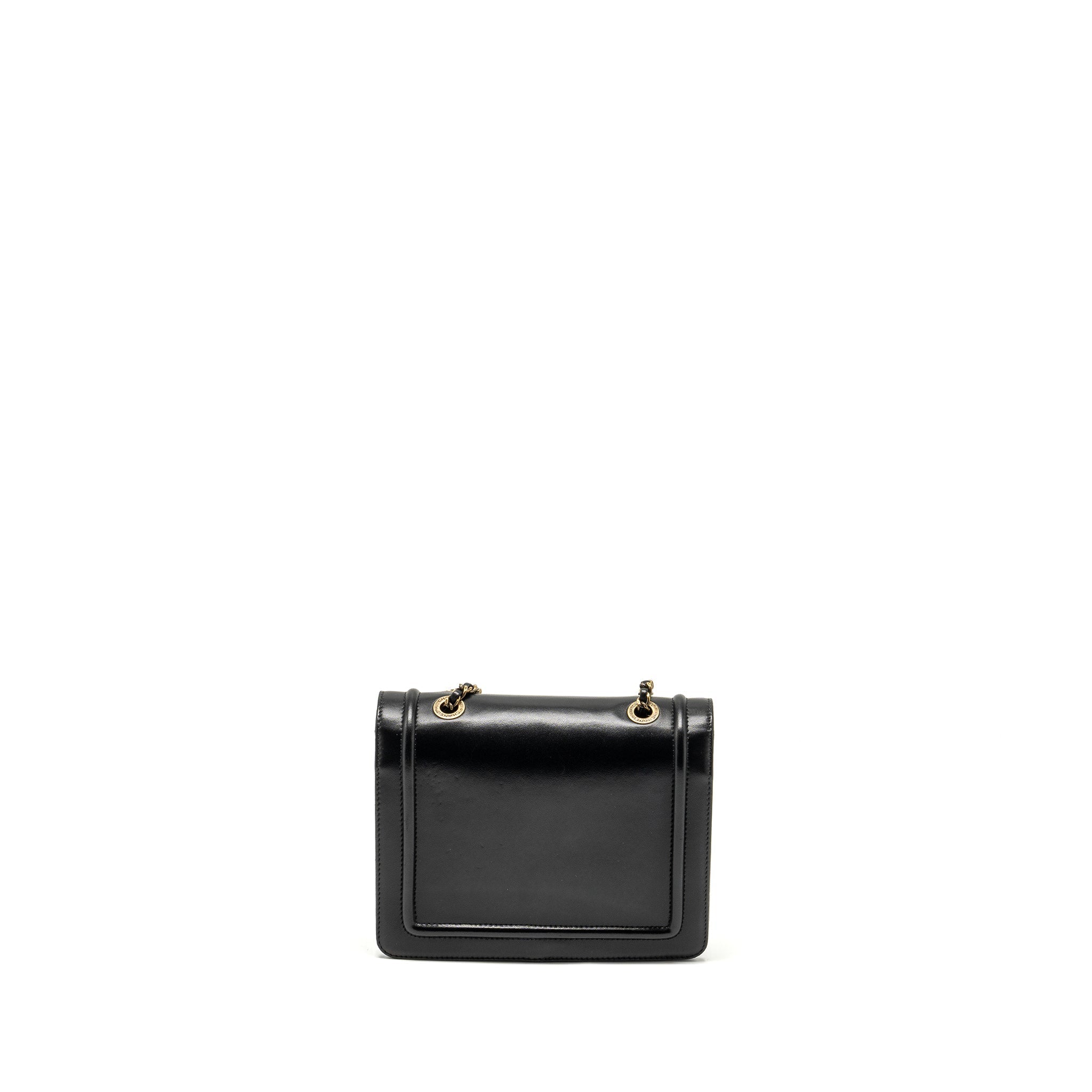 CHANEL CC LOGO SQUARE FLAP BAG LAMBSKIN BLACK SHW