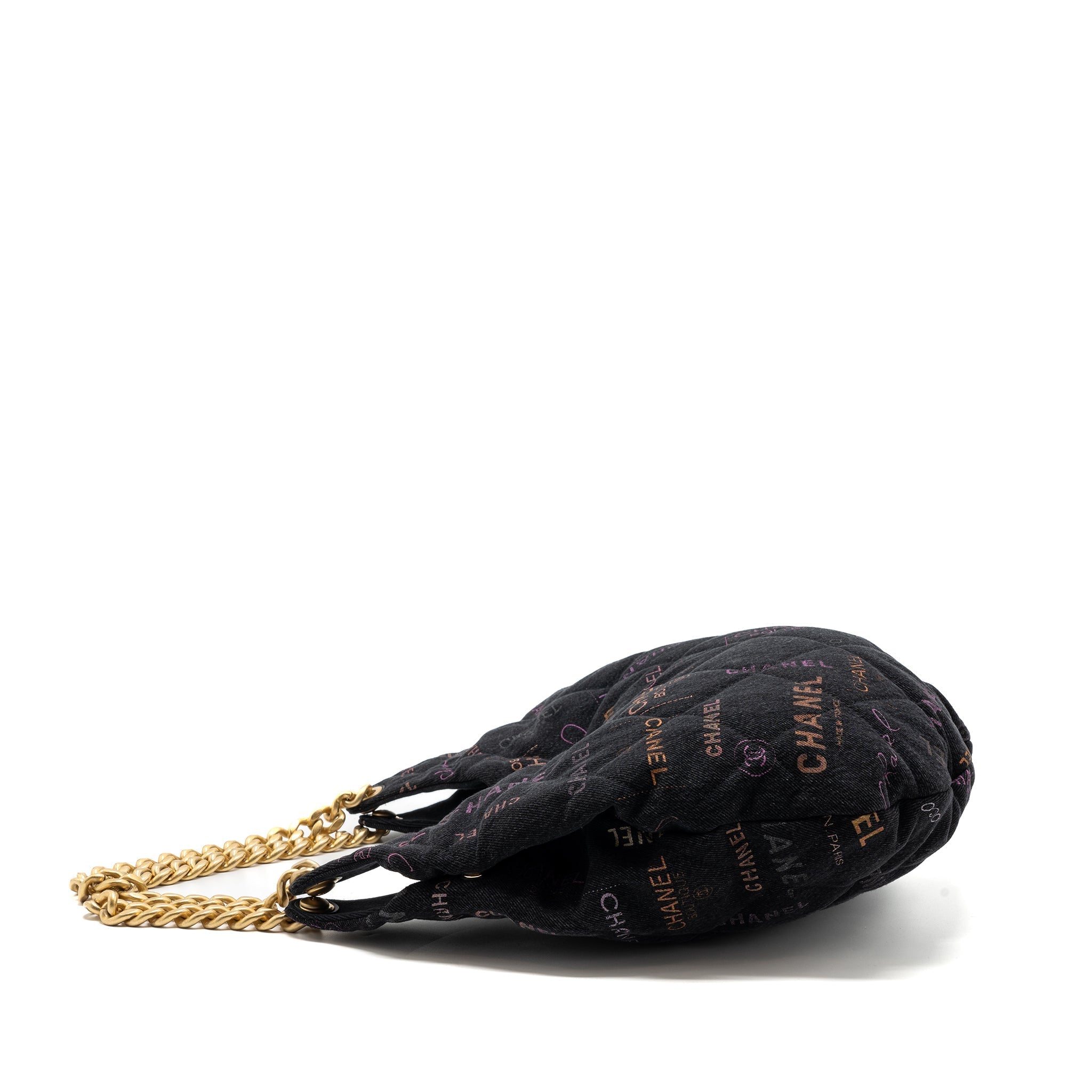 CHANEL DENIM GRAFFITI SHOULDER BAG BLACK GHW (MICROCHIP)