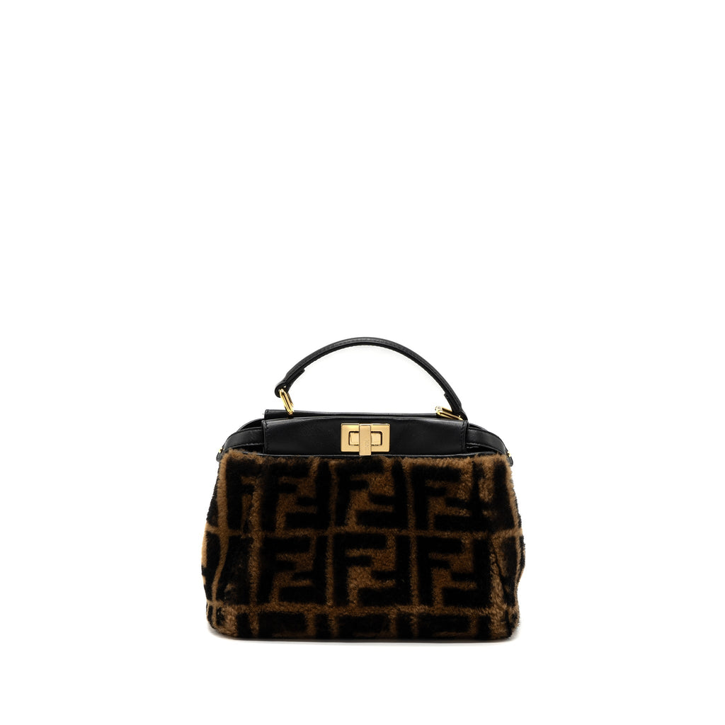 FENDI MINI PEEKABOO SHEARLING BROWN/ BLACK GHW