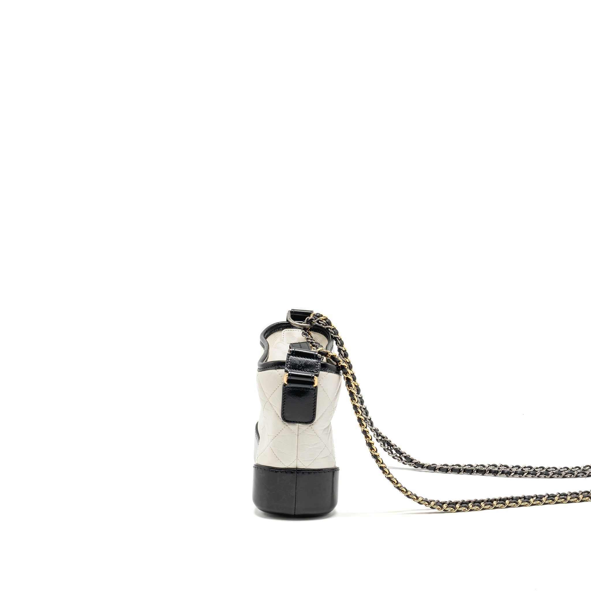CHANEL SMALL GABRIELLE HOBO BAG AGED CALFSKIN WHITE/BLACK MULTICOLOUR HARDWARE