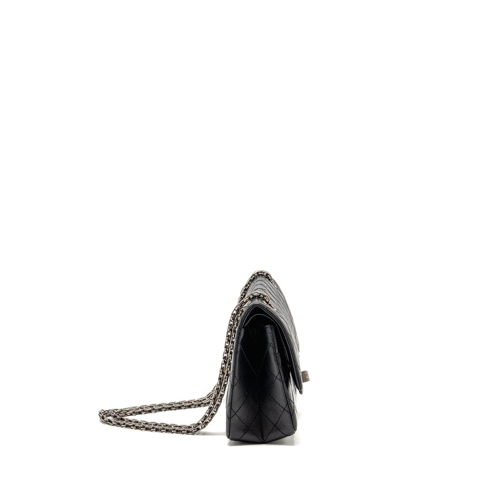 CHANEL SMALL 2.55 REISSUE FLAP BAG AGED CALFSKIN BLACK RUTHENIUM SILVER HARDWARE