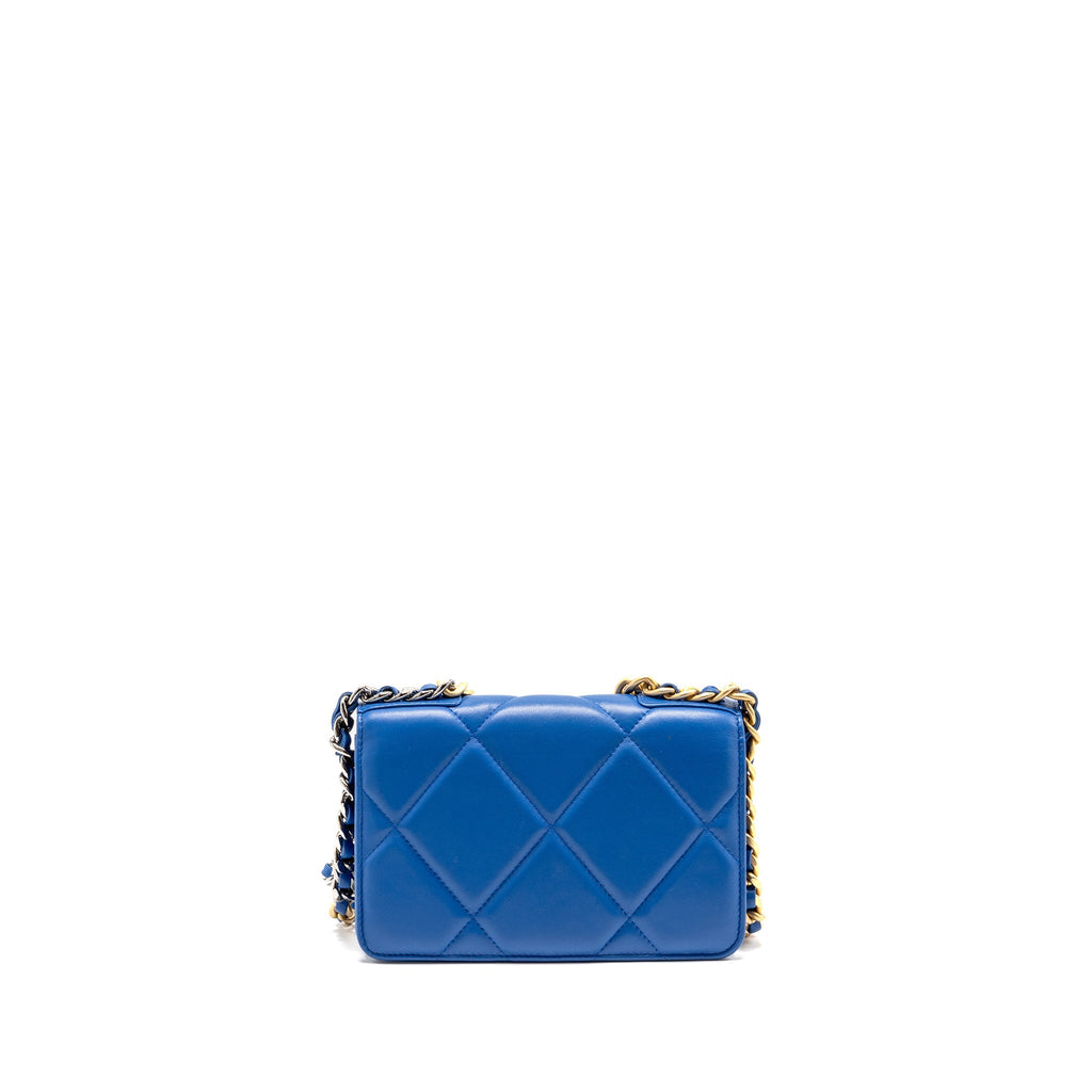 CHANEL 19 WALLET ON CHAIN LAMBSKIN BLUE MULTICOLOUR HARDWARE