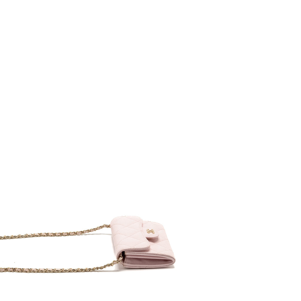CHANEL MINI CARD HOLDER WITH CHAIN CAVIAR PINK GHW