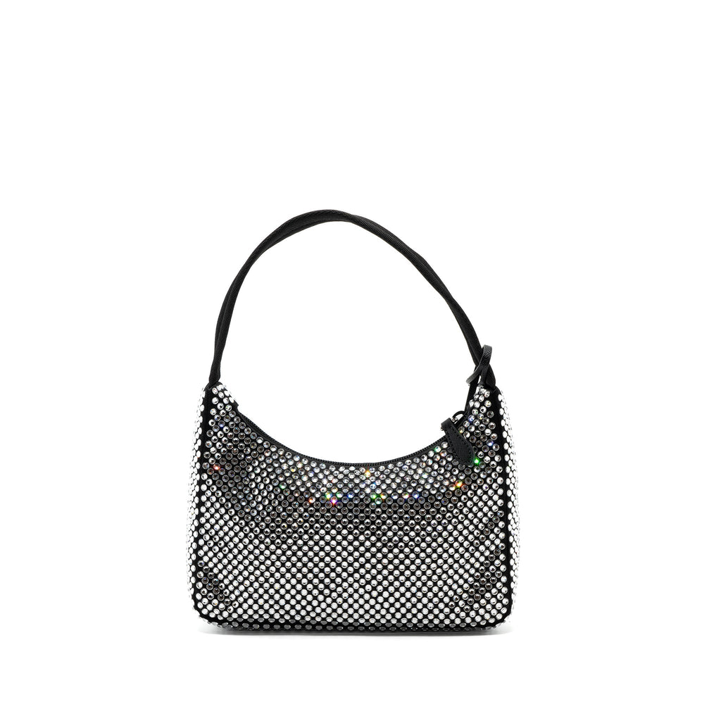 PRADA REEDITION 2000 MINI BAG SATIN WITH CRYSTAL BLACK SHW