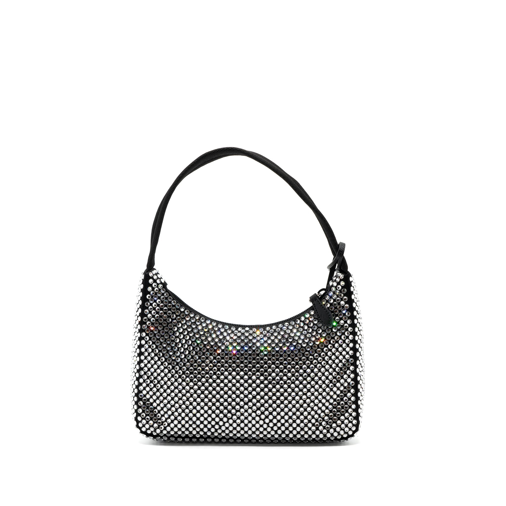PRADA REEDITION 2000 MINI BAG SATIN WITH CRYSTAL BLACK SHW