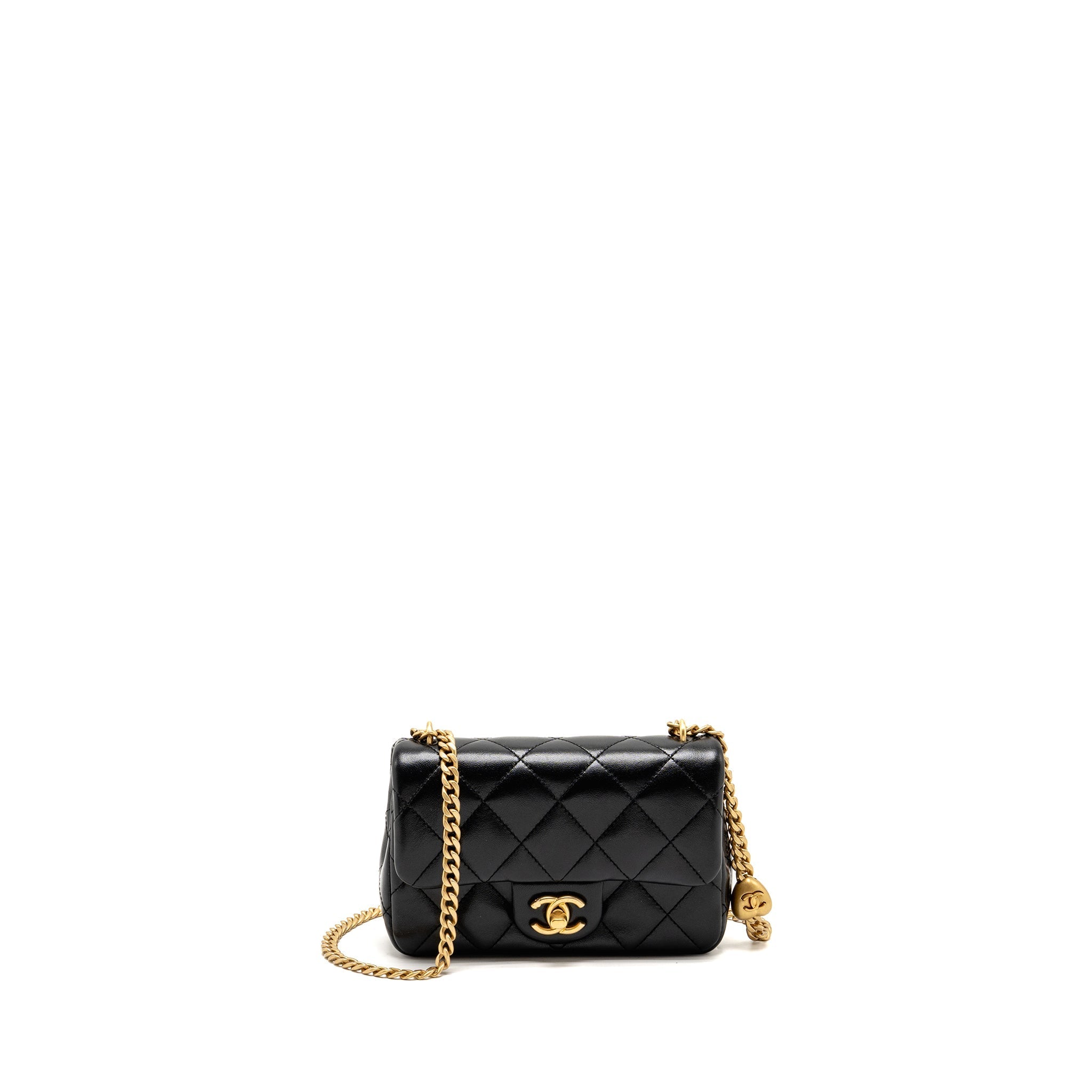 CHANEL 25C COCO LOVE ADJUSTABLE CHAIN SHINY LAMBSKIN BLACK GHW (MICROCHIP)