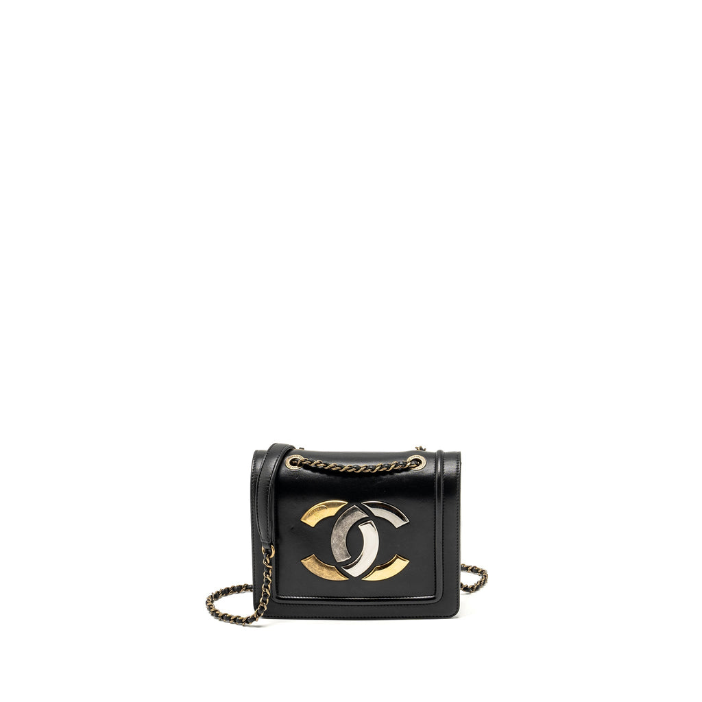 CHANEL CC LOGO SQUARE FLAP BAG LAMBSKIN BLACK SHW